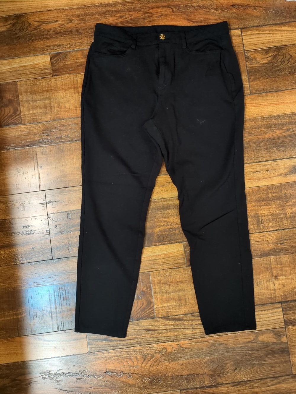 MICHAEL Michael Kors Black Ponte Stretch Pants Medium Gold Logo